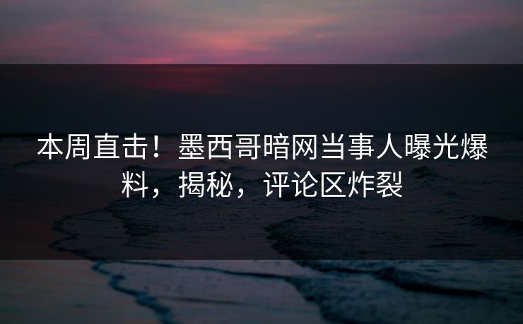 本周直击！墨西哥暗网当事人曝光爆料，揭秘，评论区炸裂